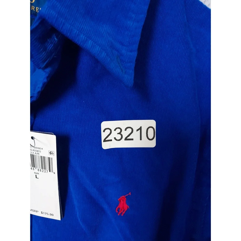 NEW Polo Ralph Lauren Corduroy Shirt Men Large Classic Fit Button Down Blue NWT